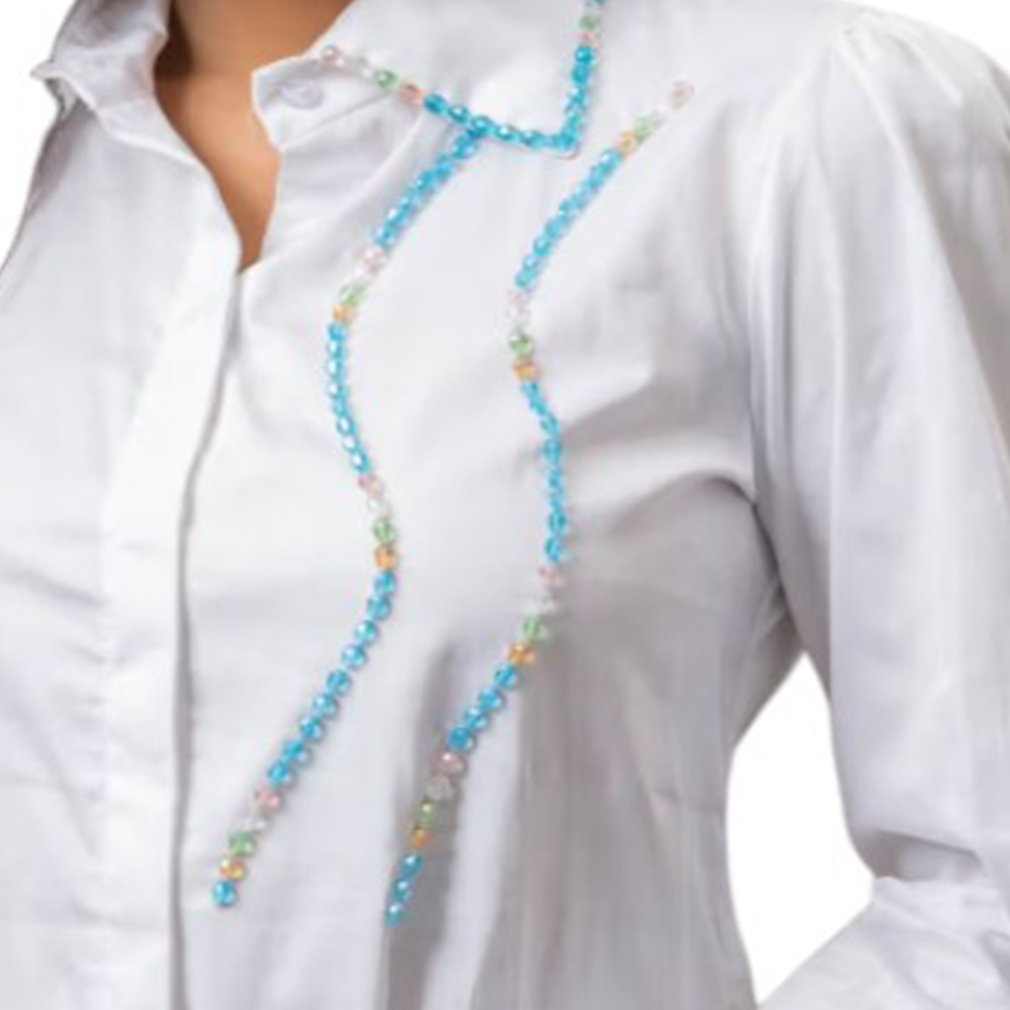 Label Swish White Cotton Crystal Collar Shirt Dress