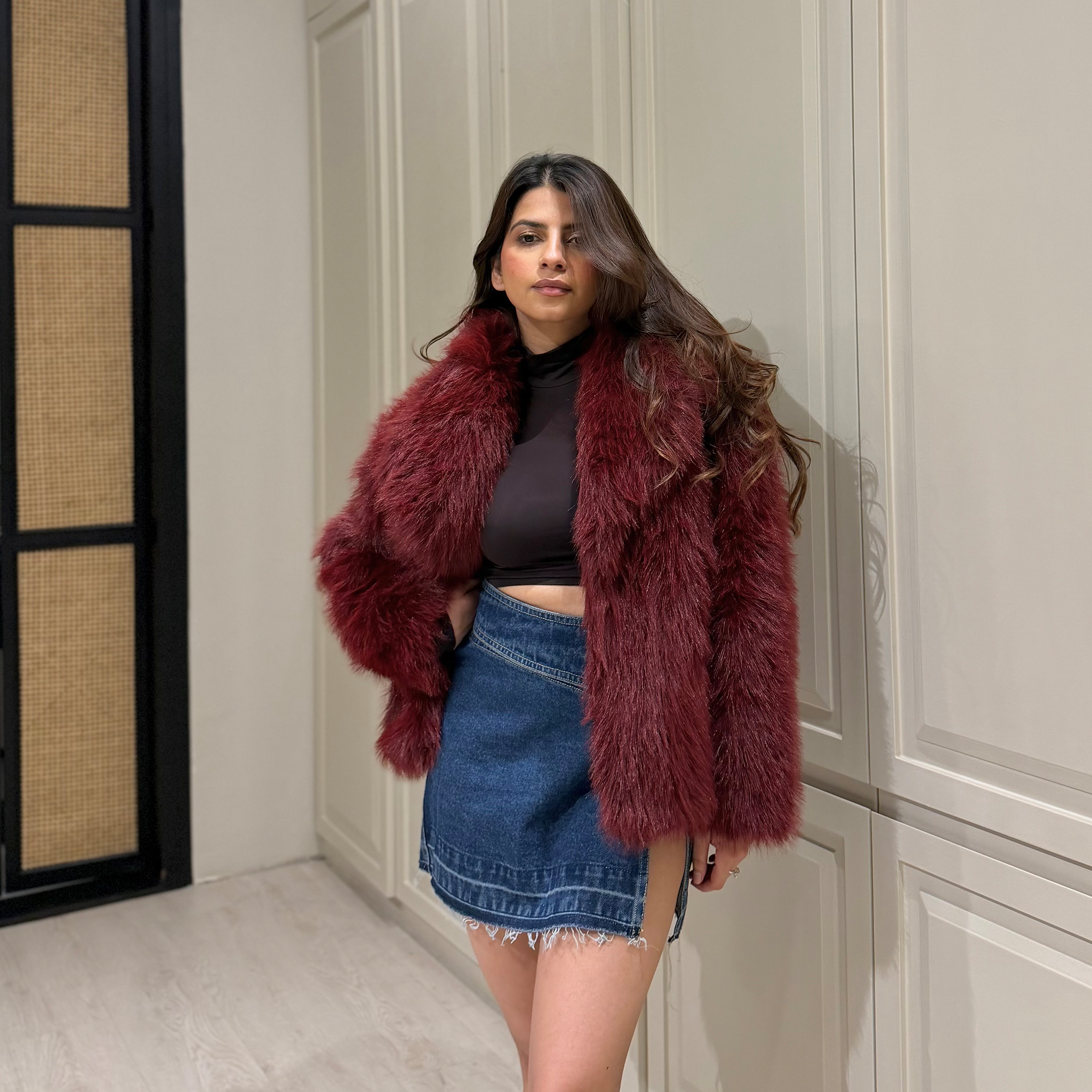 Freakins Denim Buckle Wrap Mini Skirt