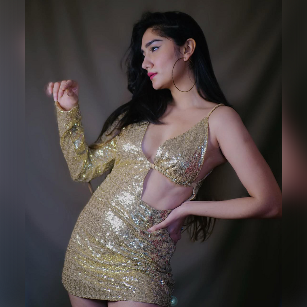 How When Wear Golden Sequin Cut-out Mini Dress