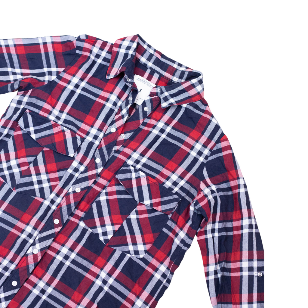 Zara Woman Blue Red Tartan Plaid Shirt