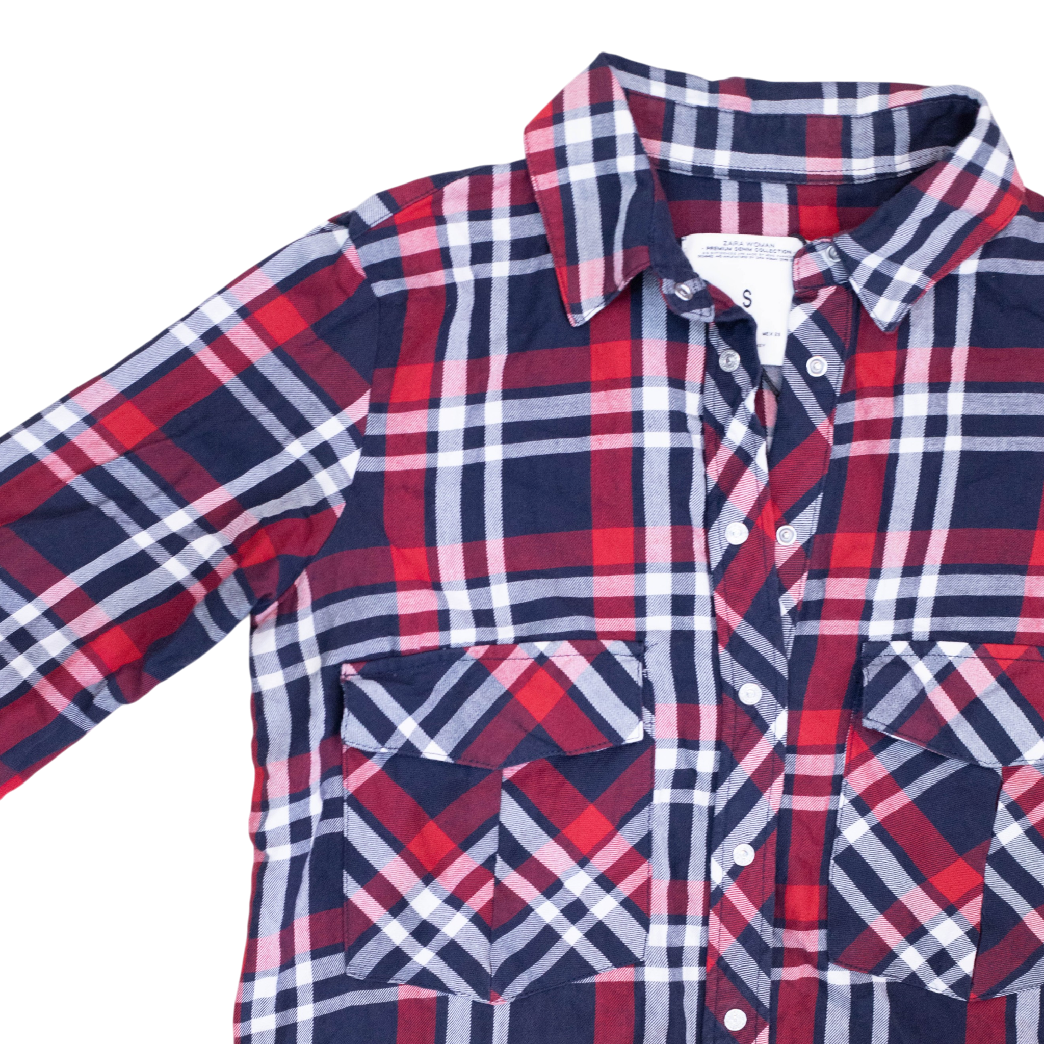 Zara Woman Blue Red Tartan Plaid Shirt