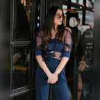 Ombrello Mesh Top with Contrast-Cuff Trousers Co-ord Set