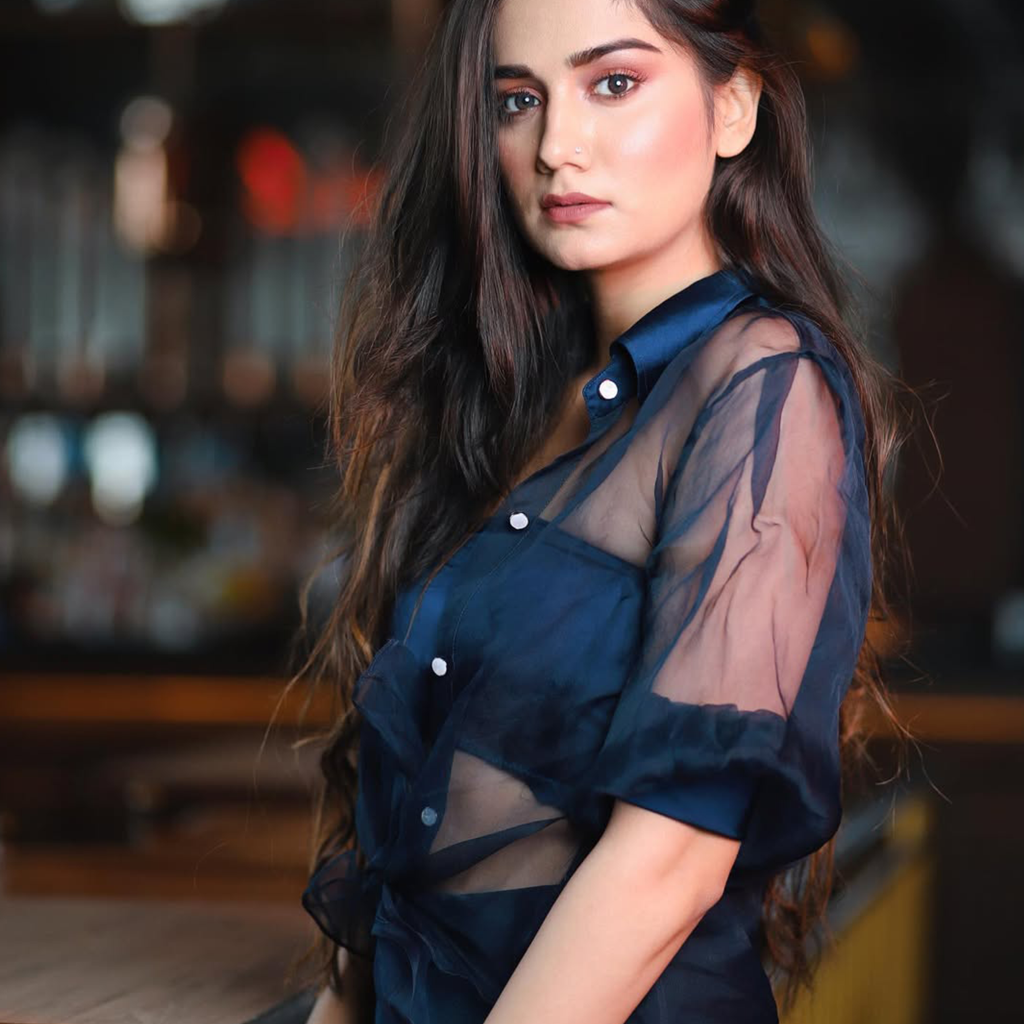 Ombrello Mesh Top with Contrast-Cuff Trousers Co-ord Set