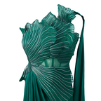 Amit Aggarwal Corded Coral Saree Emerald
