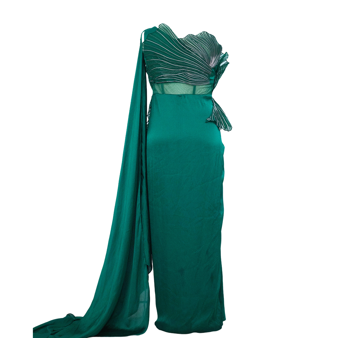 Amit Aggarwal Corded Coral Saree Emerald