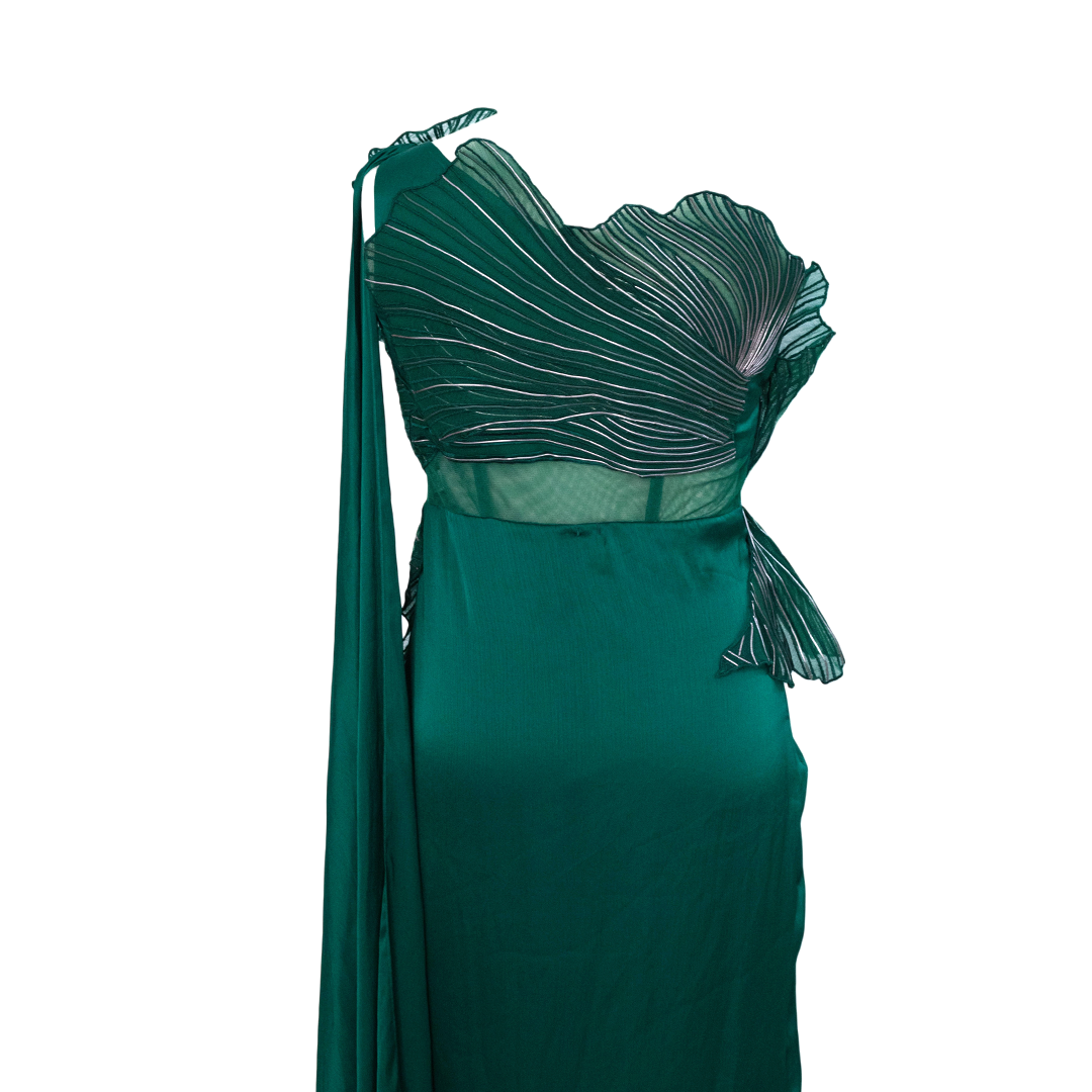 Amit Aggarwal Corded Coral Saree Emerald