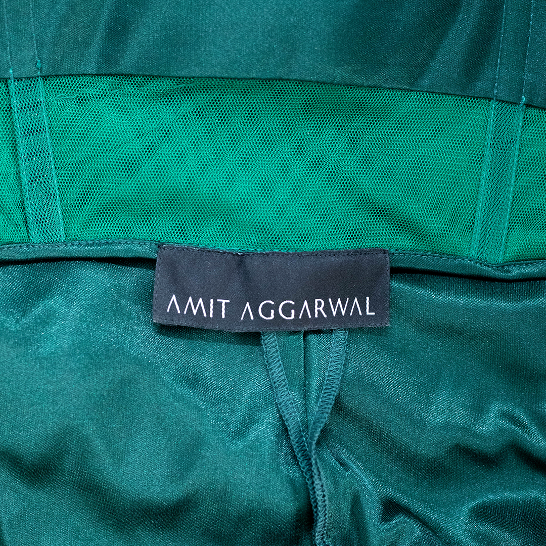 Amit Aggarwal Corded Coral Saree Emerald