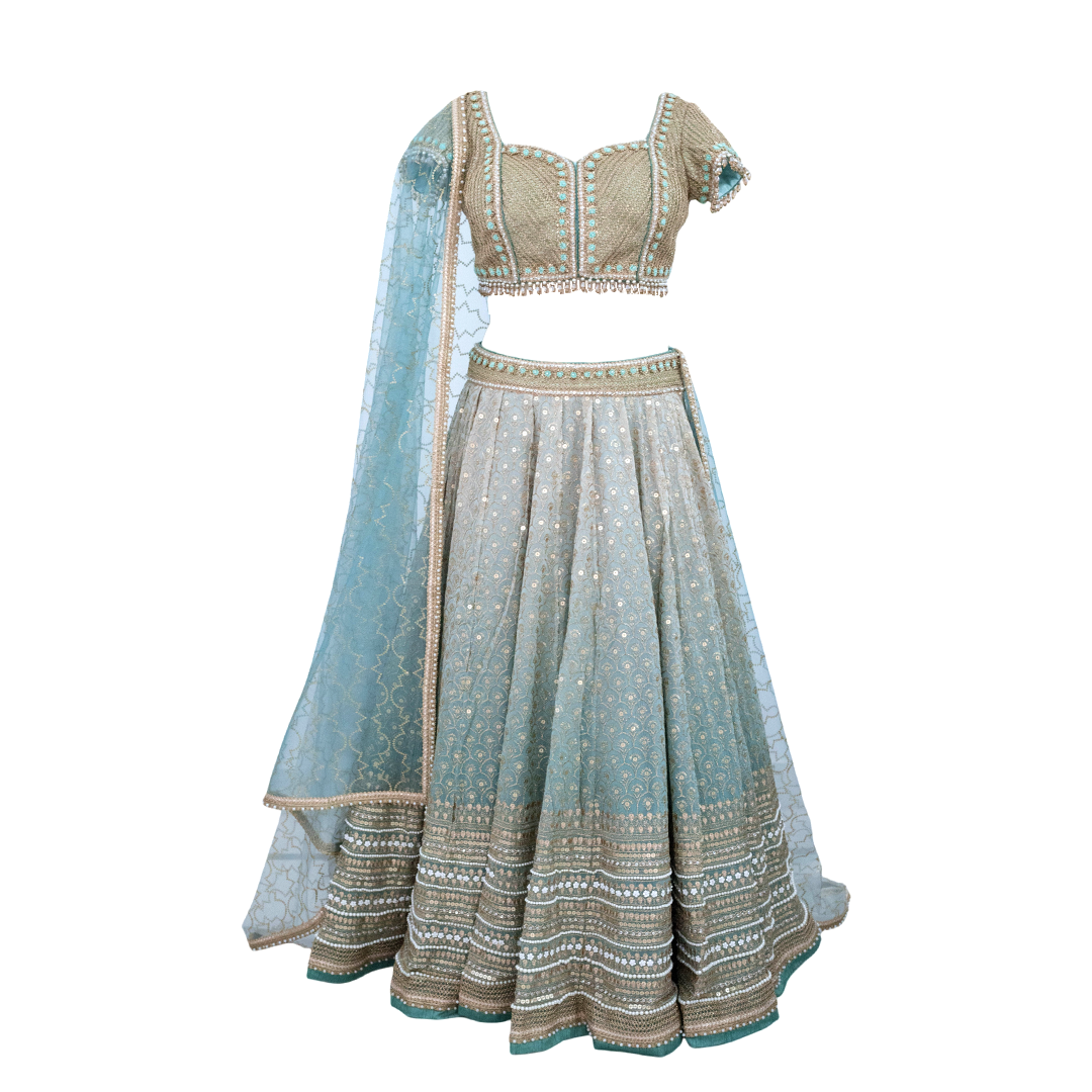 Cedar and Pine Queen's Blue Lehenga
