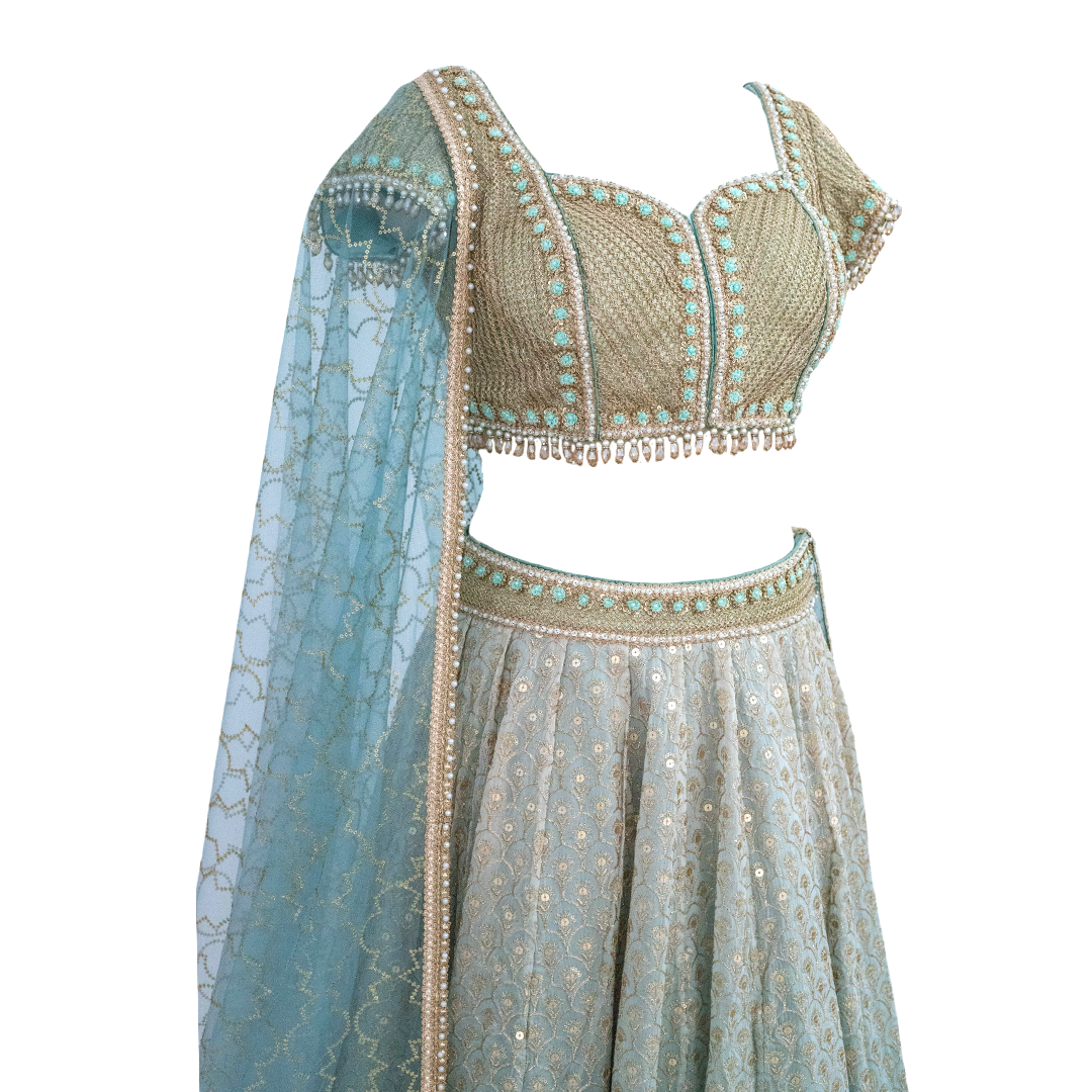 Cedar and Pine Queen's Blue Lehenga