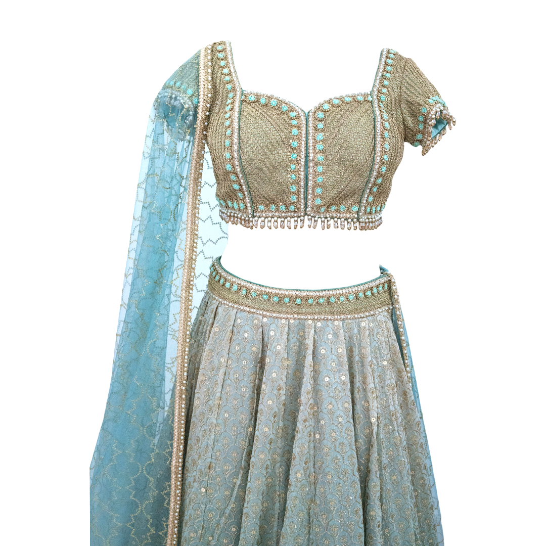 Cedar and Pine Queen's Blue Lehenga