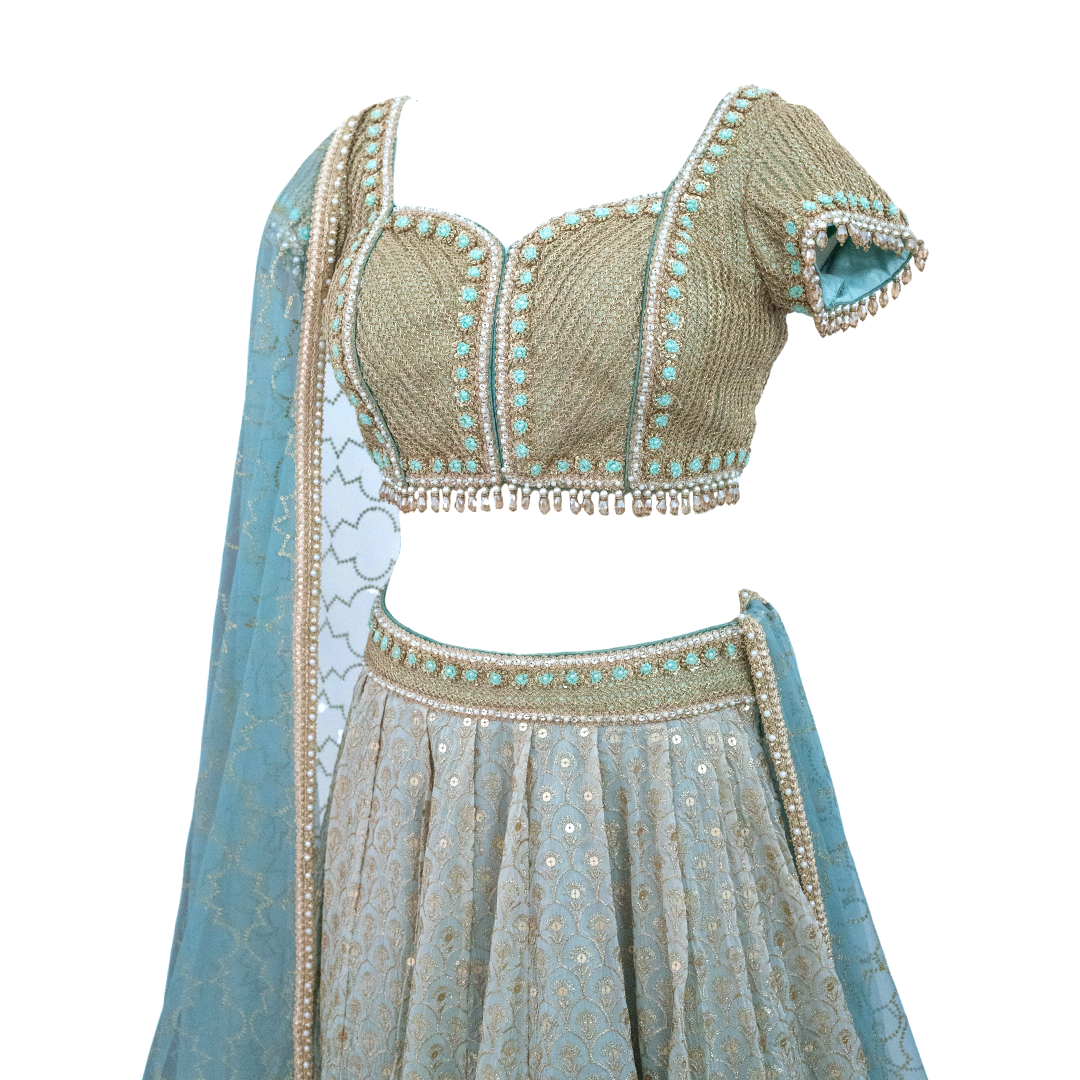 Cedar and Pine Queen's Blue Lehenga