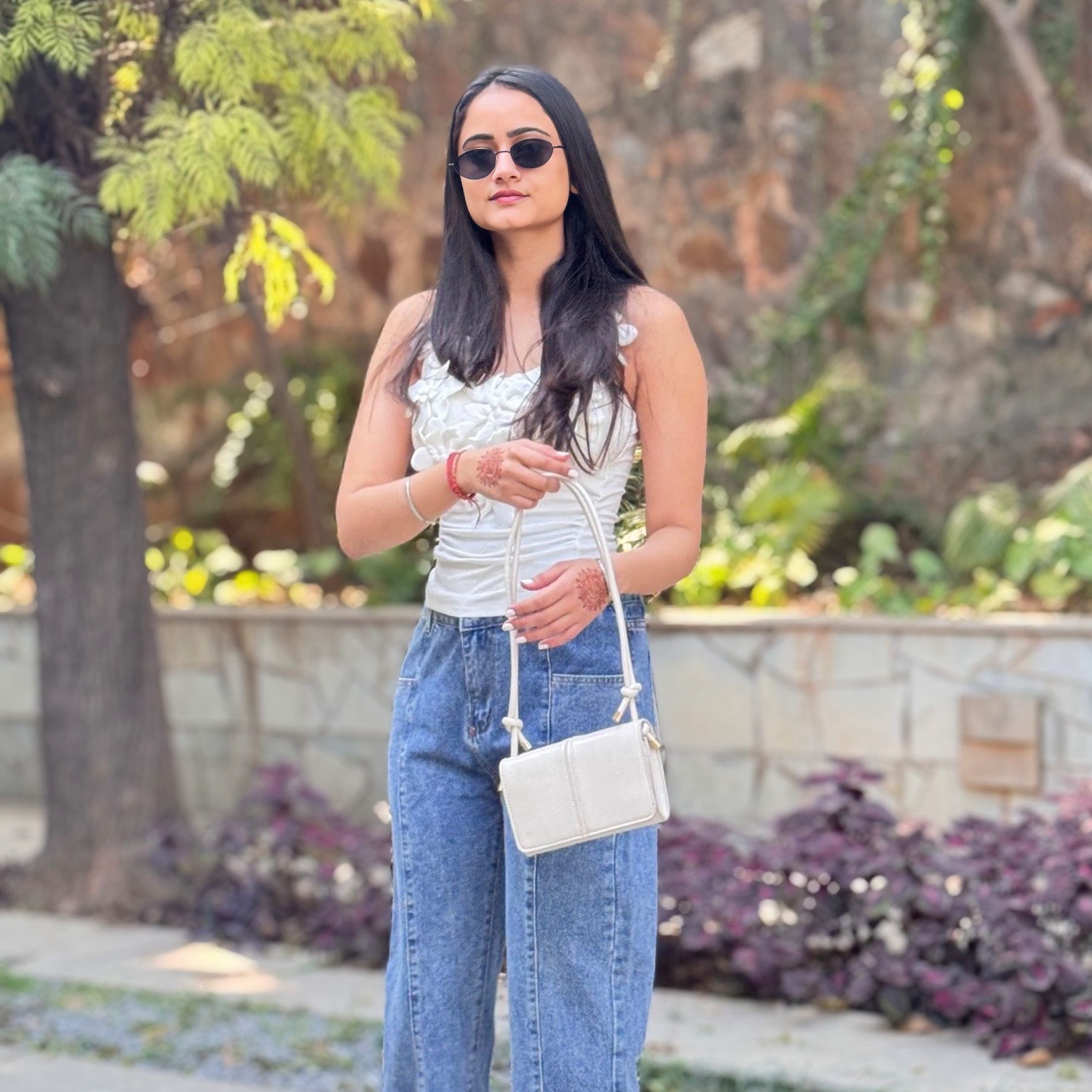 Zara Topstitched Structured Shoulder Bag