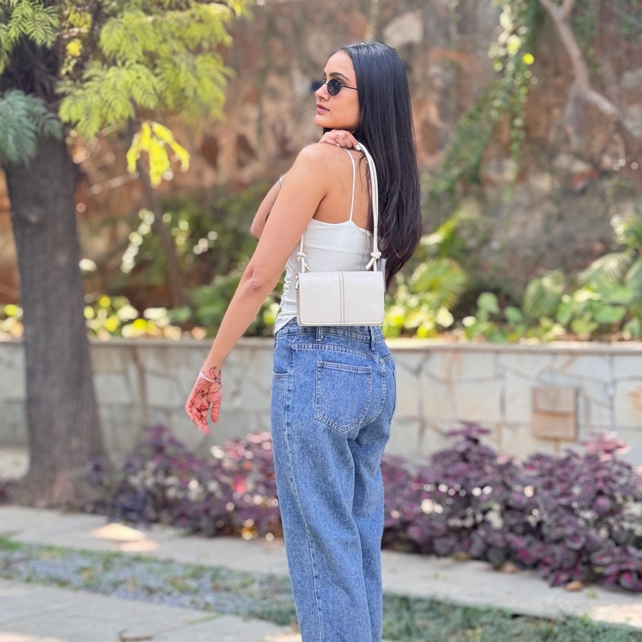 Zara Topstitched Structured Shoulder Bag
