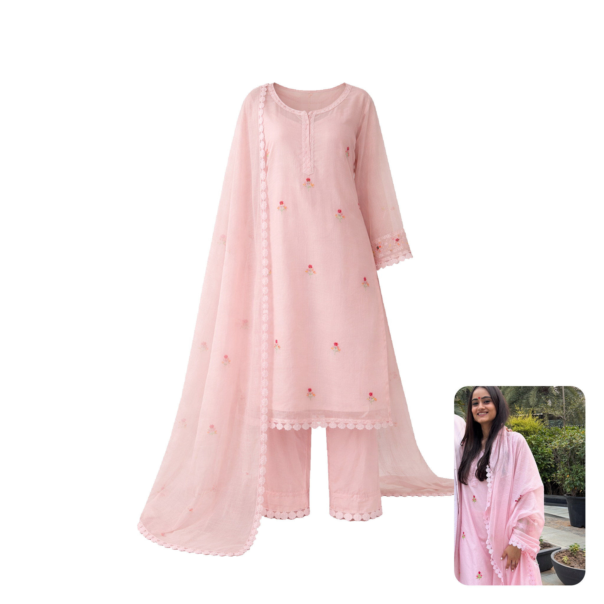 Aachho Flashy Pink Embroidered Doria Suit Set