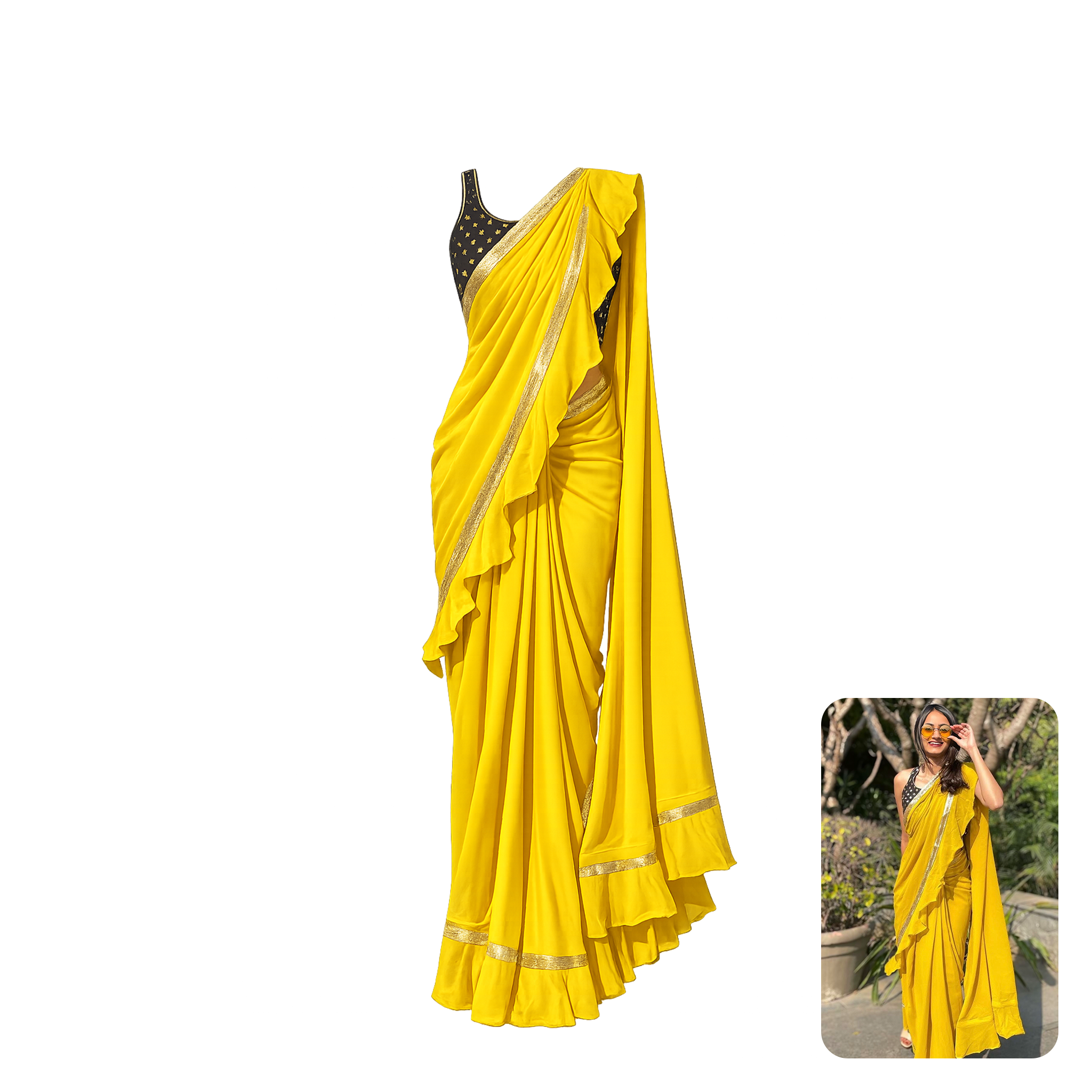 House of Indya Golden Marigold Pre-Draped Saree