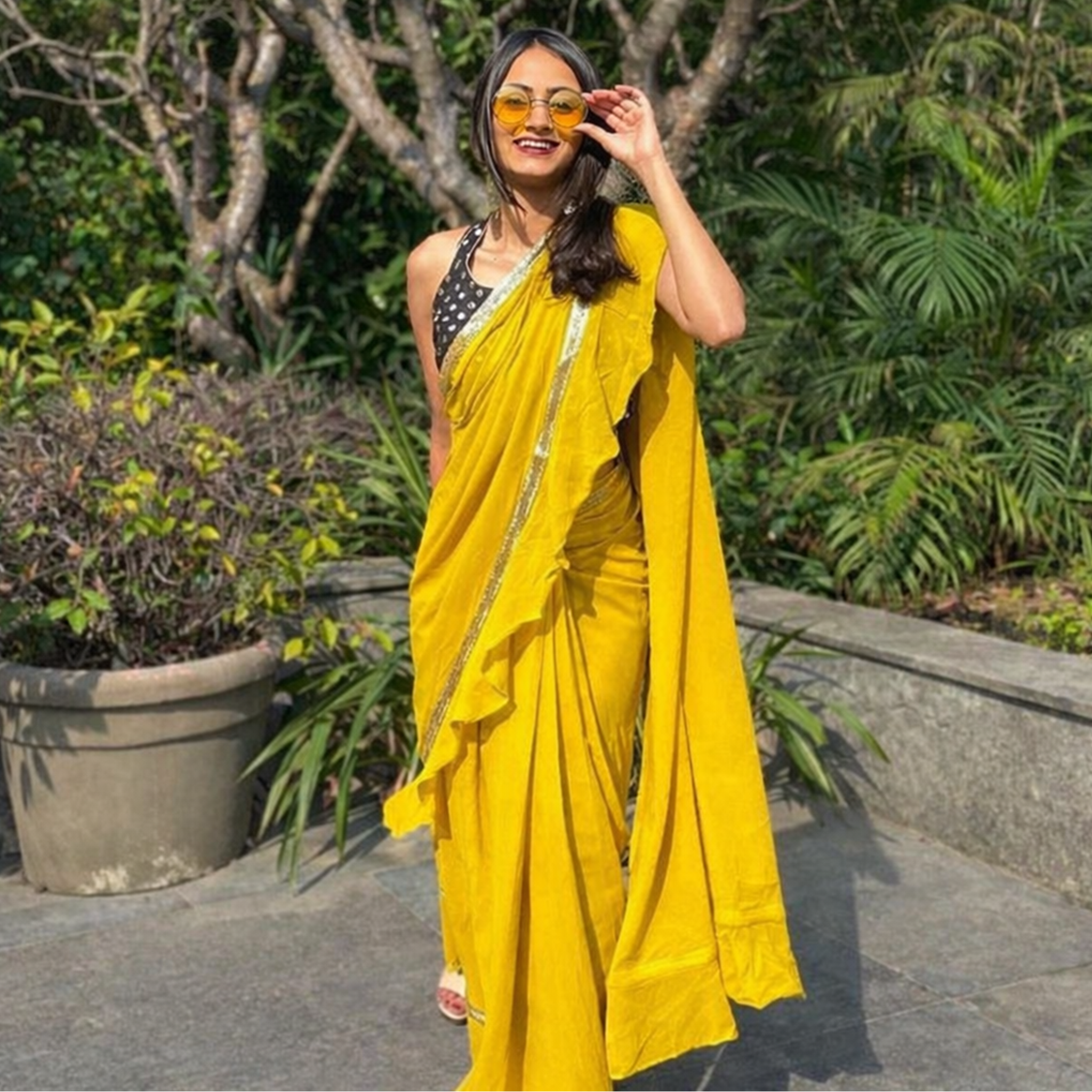 House of Indya Golden Marigold Pre-Draped Saree