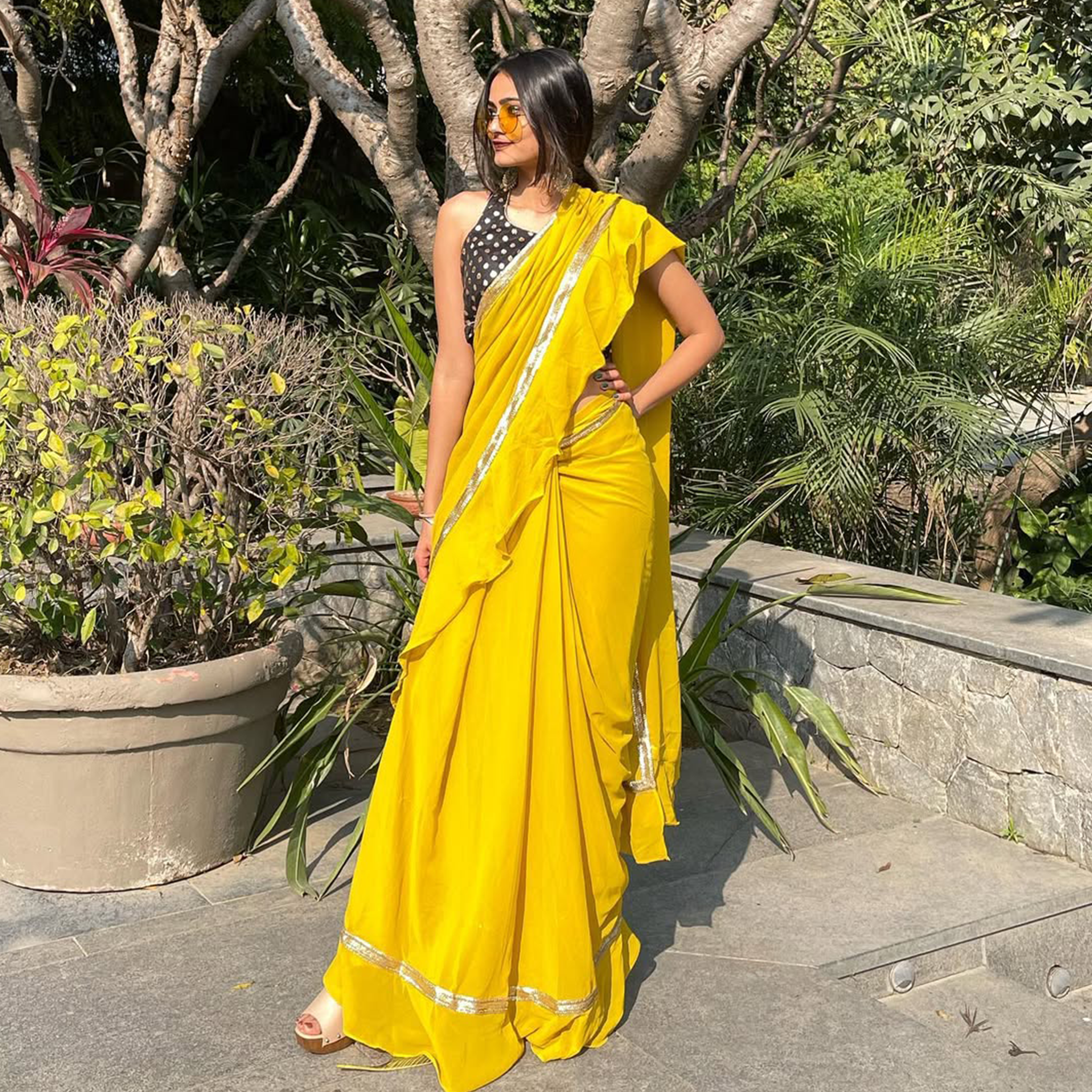 House of Indya Golden Marigold Pre-Draped Saree