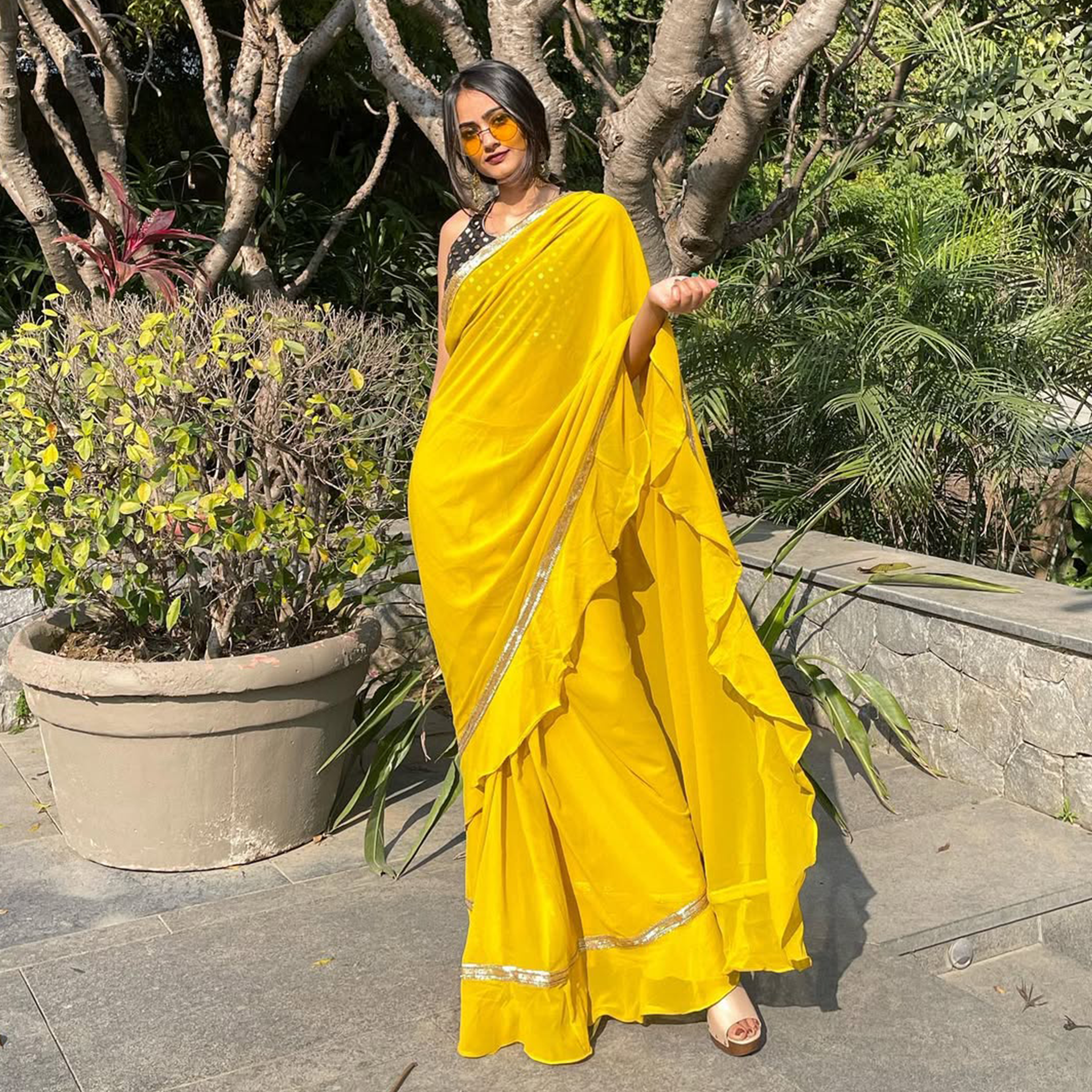 House of Indya Golden Marigold Pre-Draped Saree