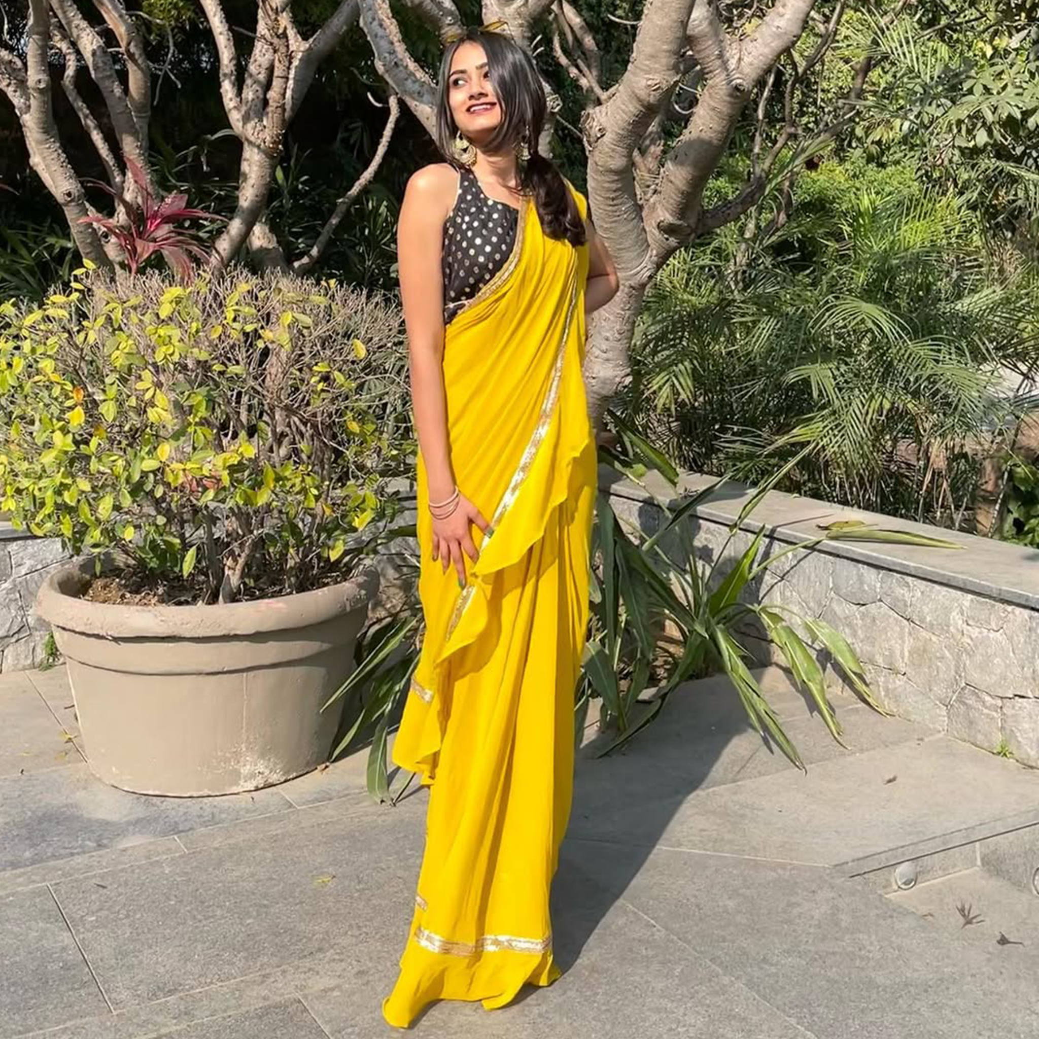 House of Indya Golden Marigold Pre-Draped Saree