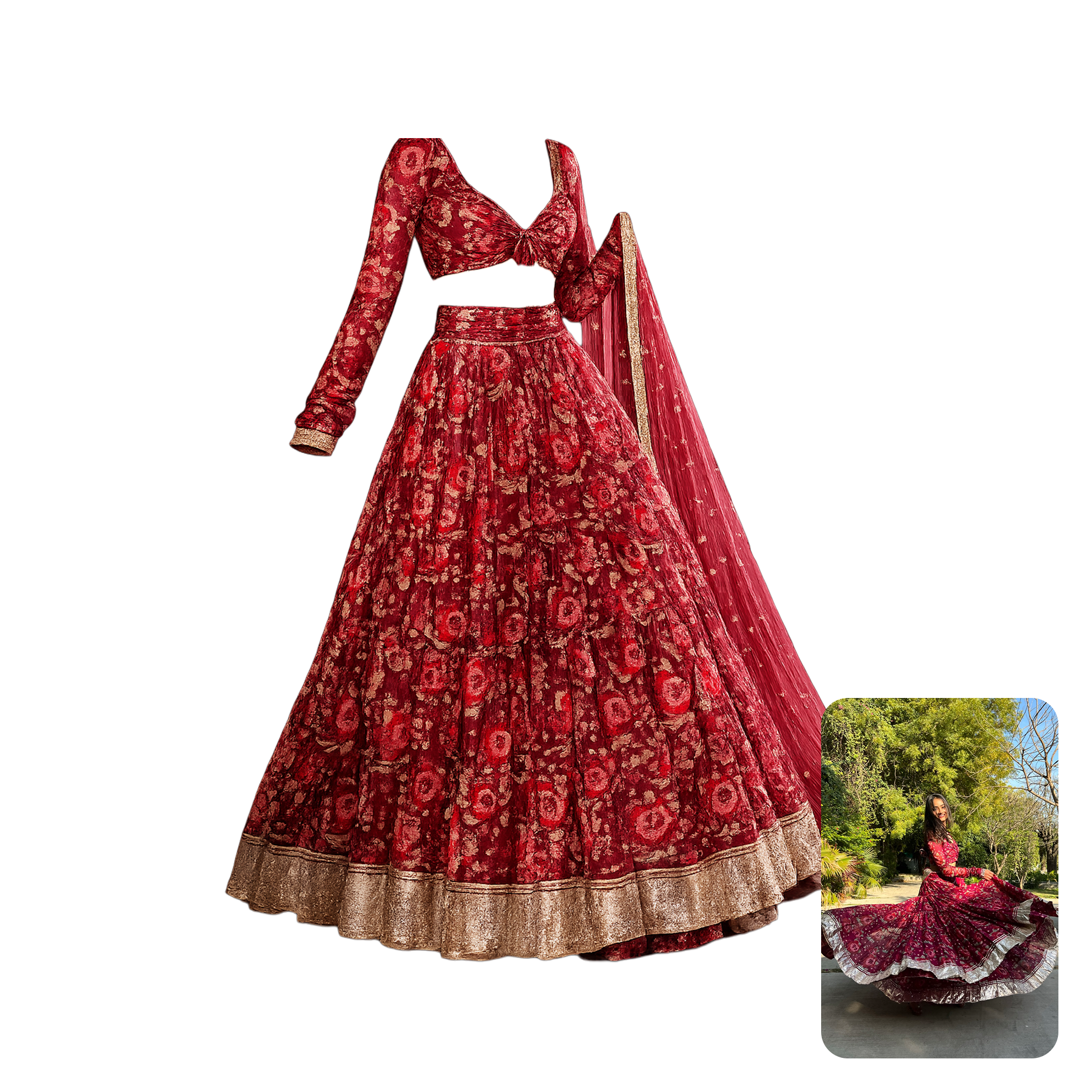 Aachho Ethnic Motifs Printed Lehenga With Dupatta