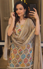 Custom Grey Patch Work Sharara Suit Set