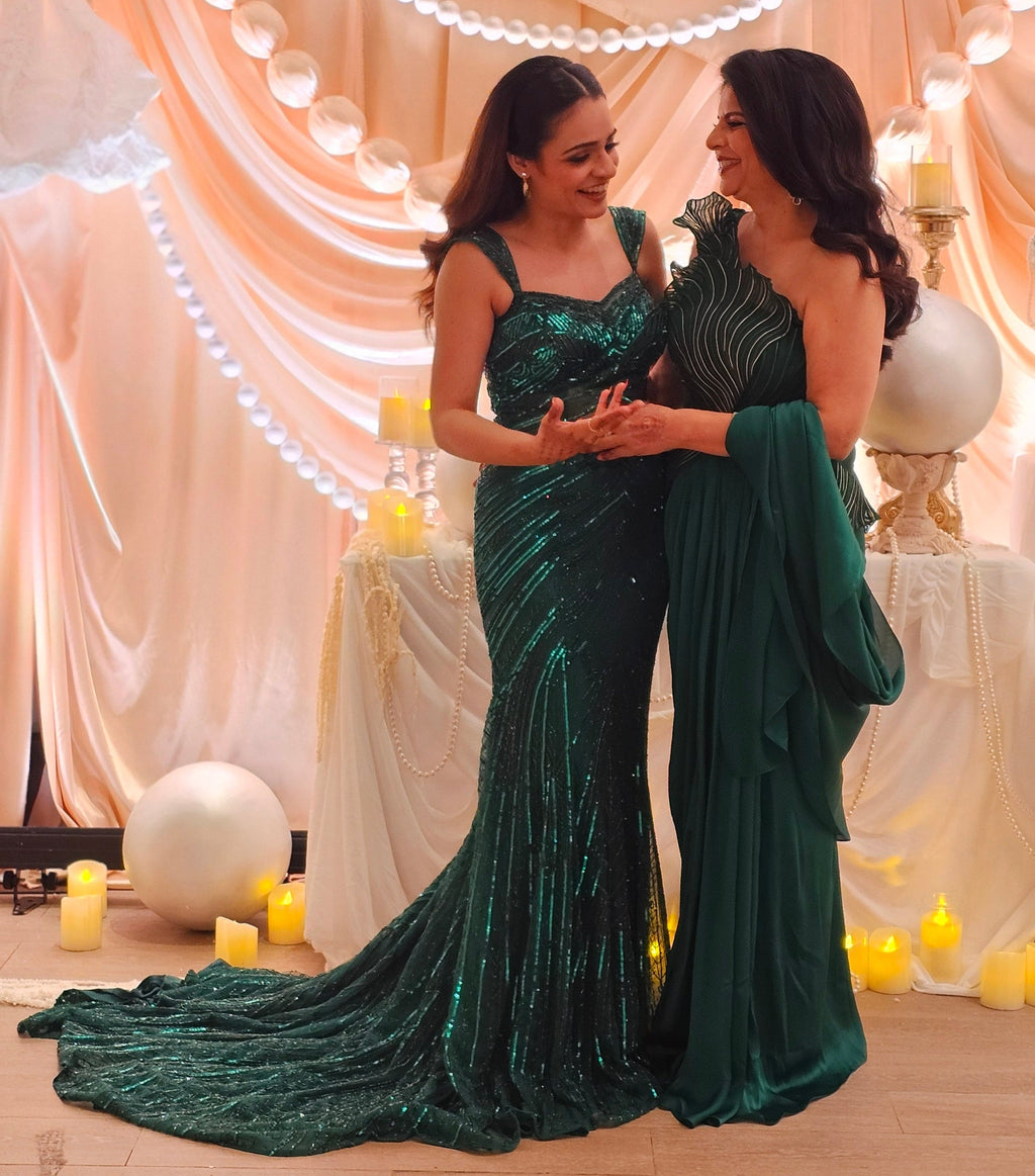 Kaynaat by Aanchal Sawhney Pine Green Fish Cut Lehenga