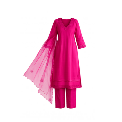 Aachho Hanya Magenta Embroidered Chanderi Suit Set