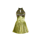 Afwah Alizee Green Metallic Short Dress