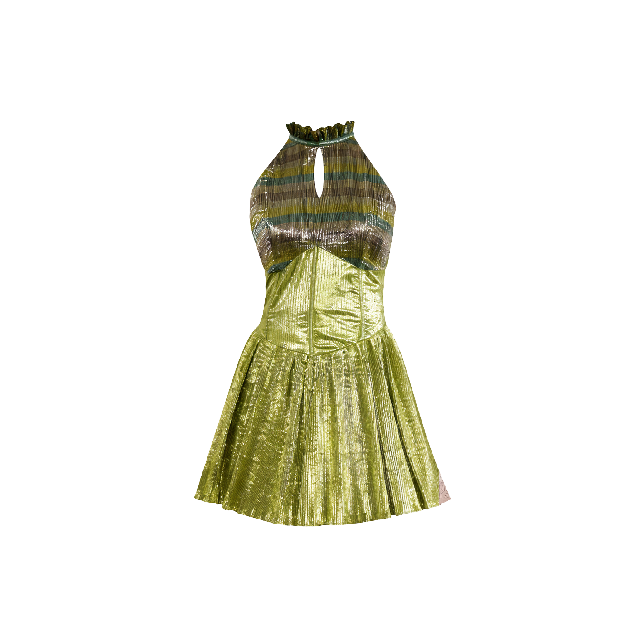 Afwah Alizee Green Metallic Short Dress