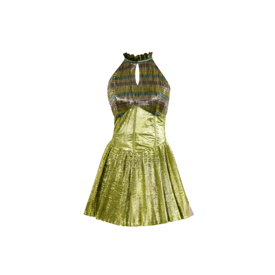 Afwah Alizee Green Metallic Short Dress