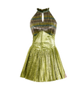 Afwah Alizee Green Metallic Short Dress