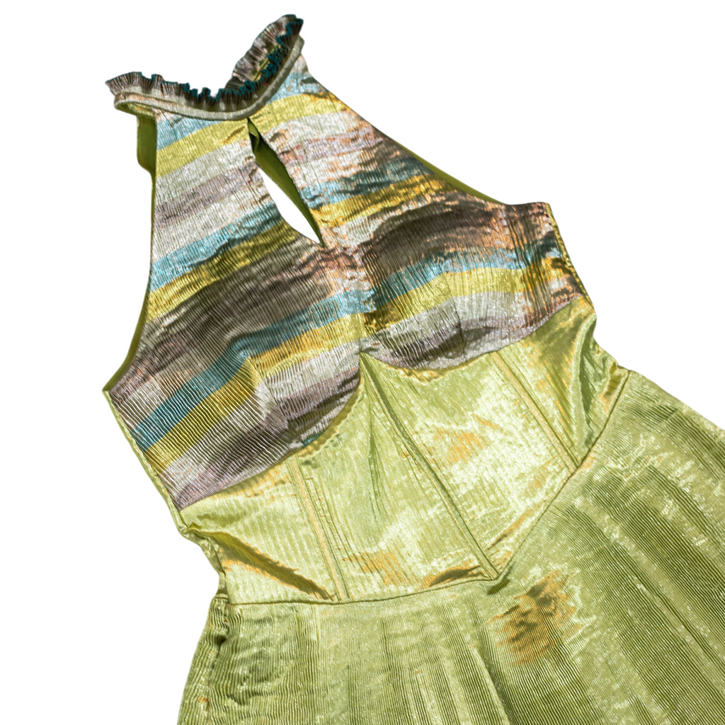 Afwah Alizee Green Metallic Short Dress