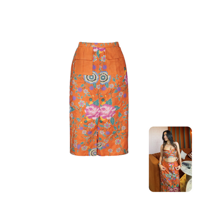Ananya Agrawal Orange Chanderi Printed Midi Skirt