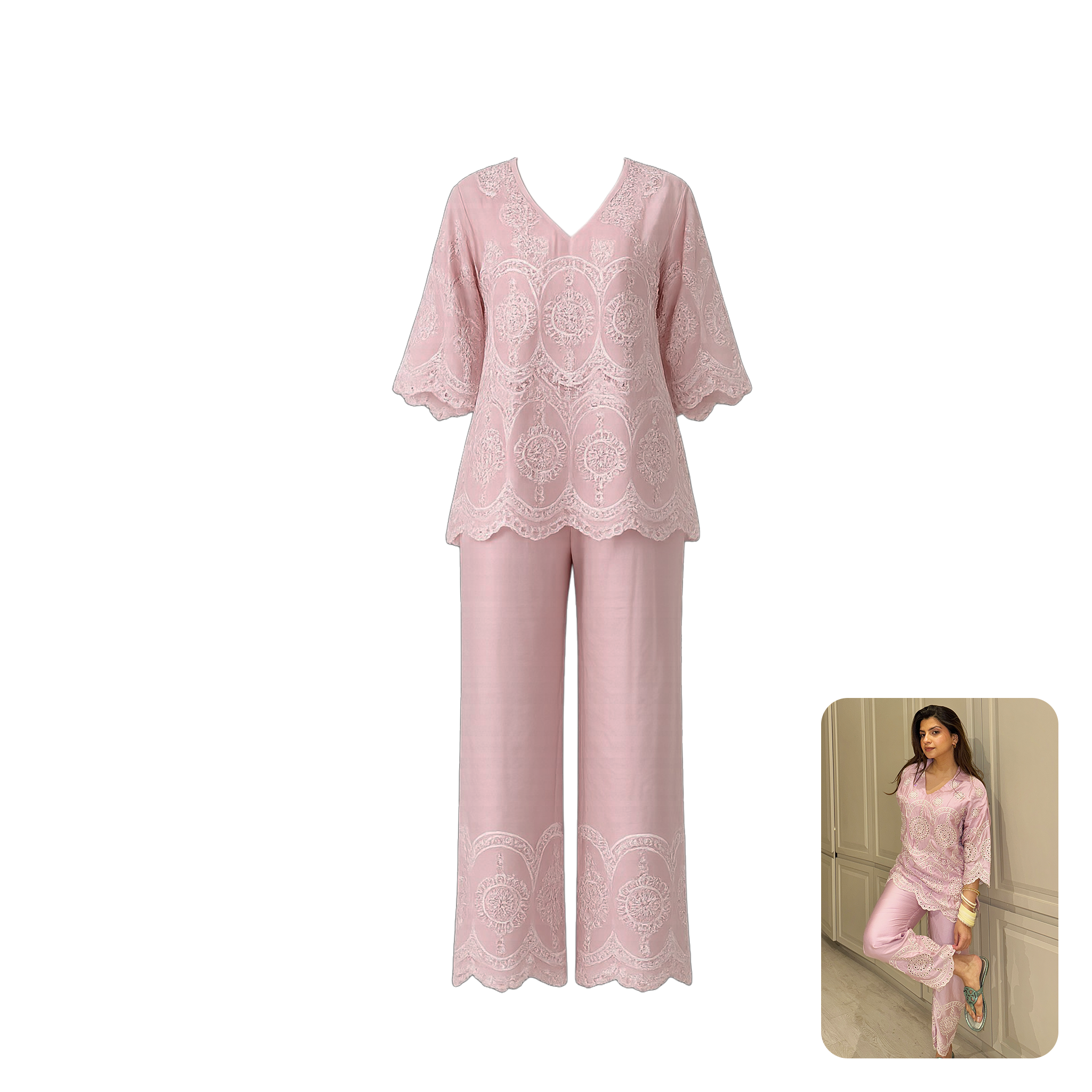 Inching India Pink Delight Embroidered Co-ord Set