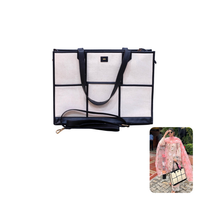 Hues Studio Beige & Black Ace Tote Bag