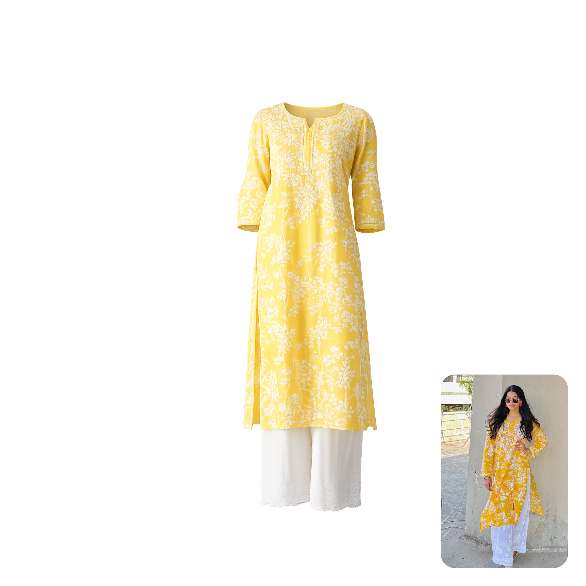 House Of Chikankari  Zainab Mulmul Printed Straight Kurta with Pants
