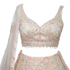 Seema Gujral Beige Floral Applique Bridal Lehenga Set
