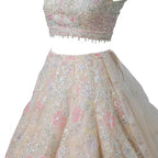 Seema Gujral Beige Floral Applique Bridal Lehenga Set
