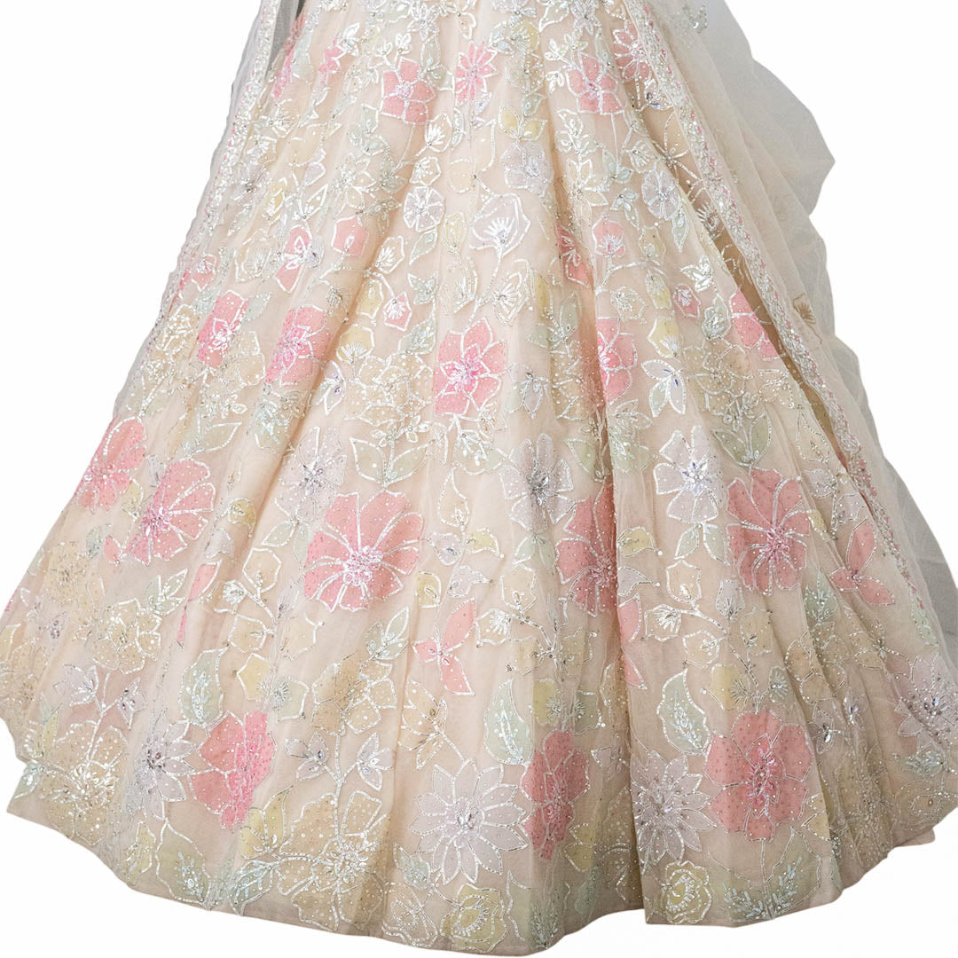 Seema Gujral Beige Floral Applique Bridal Lehenga Set