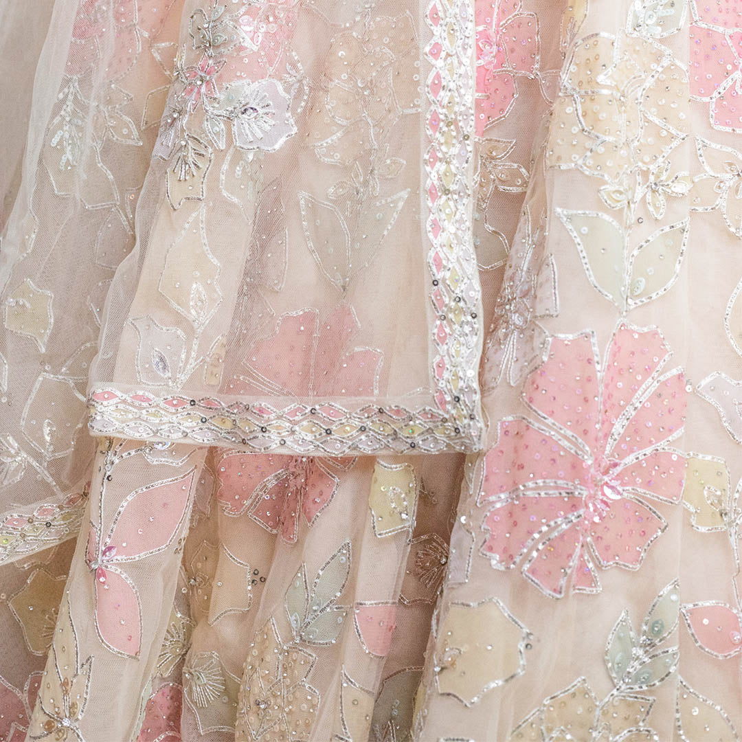 Seema Gujral Beige Floral Applique Bridal Lehenga Set