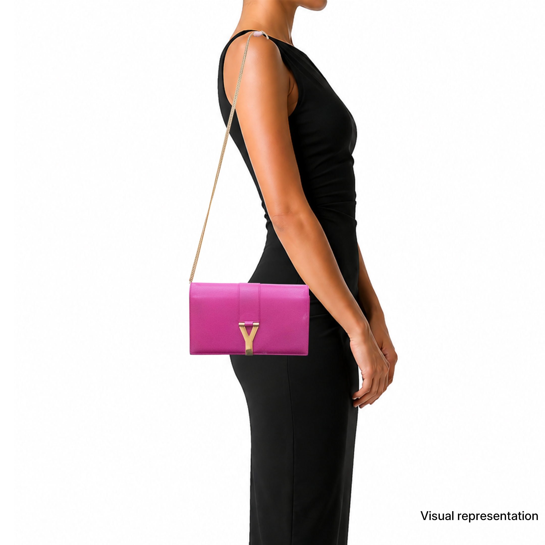 Yves Saint Laurent Chyc Clutch Fuchsia Pink Y Ligne Bag YSL