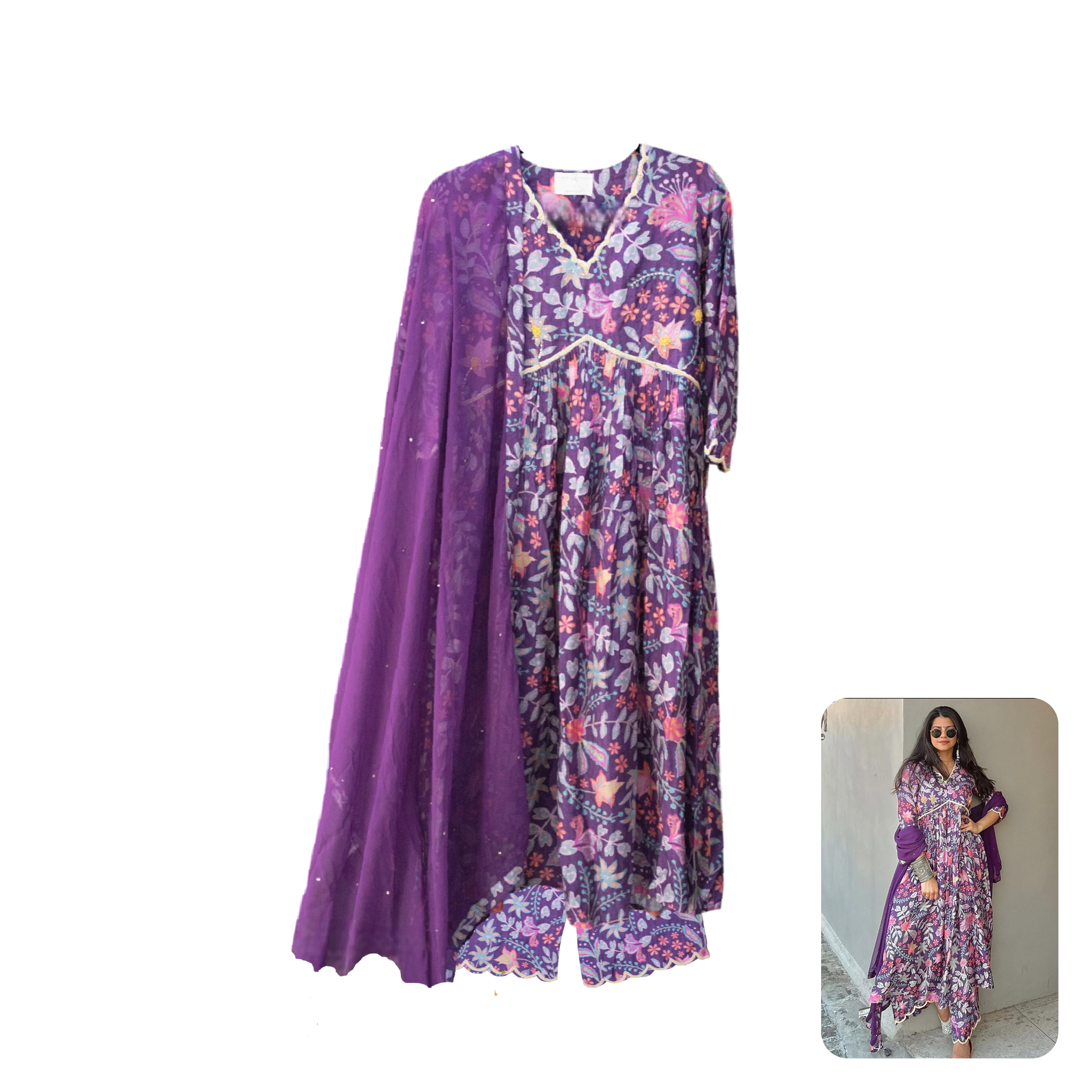 Harsha Khatry Purple Printed A Line Suit Set of 3