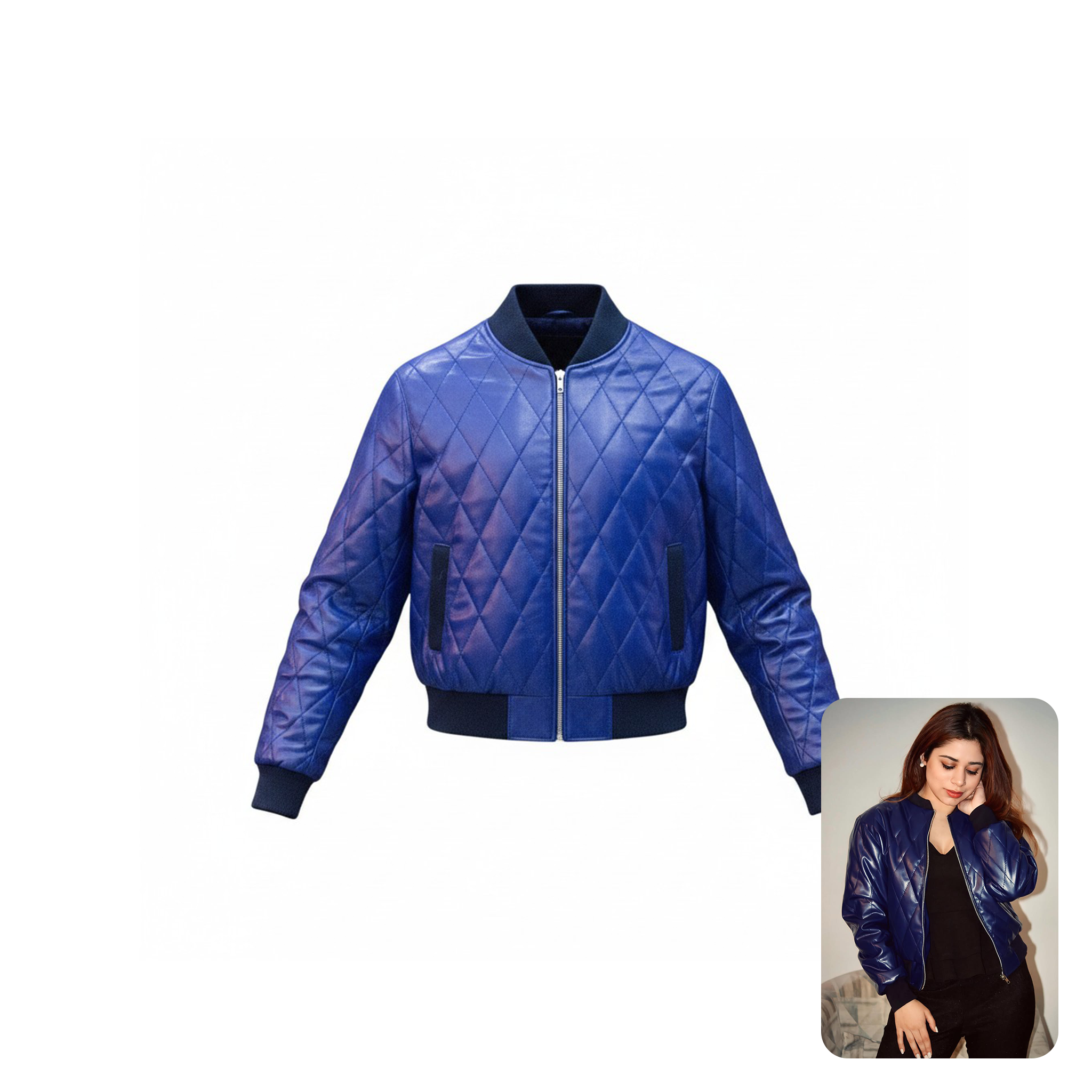Studio Tan Blue Leather Biker Jacket