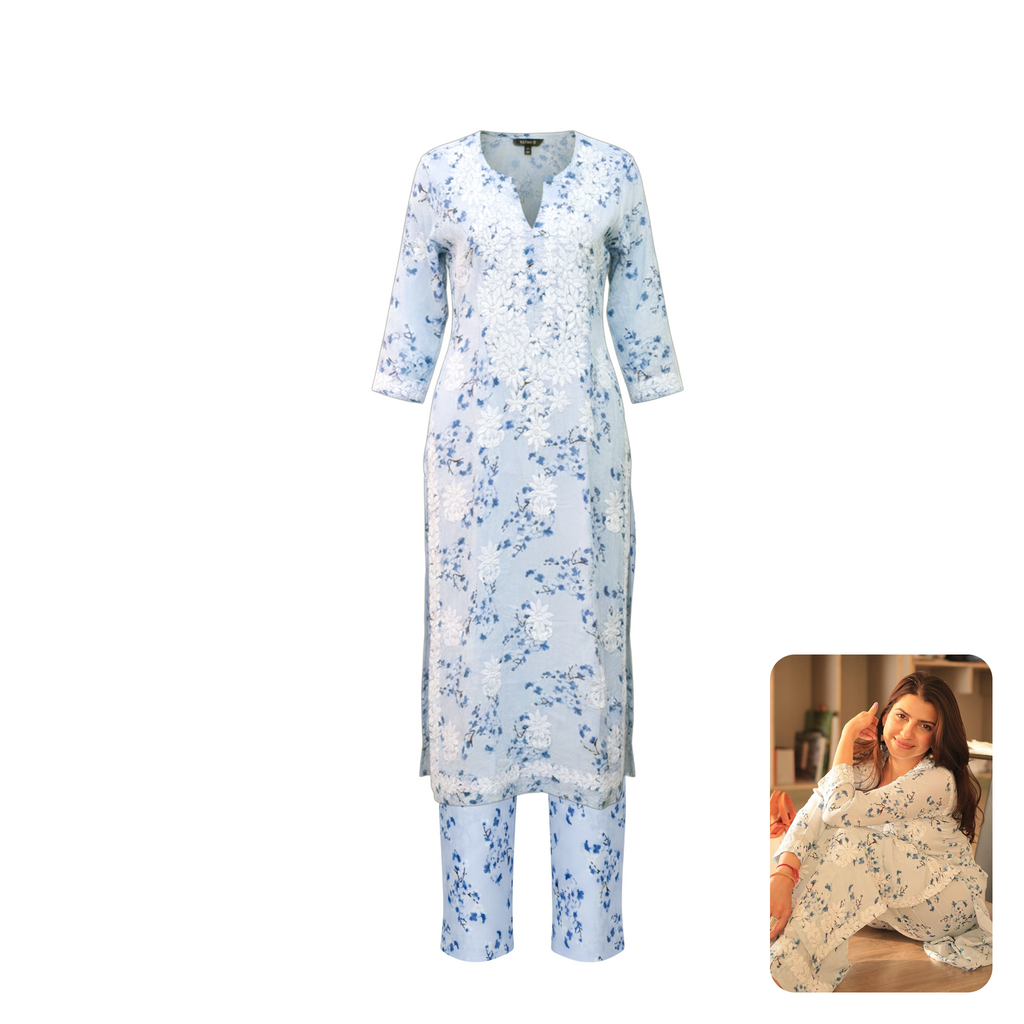 Powder Blue Floral Kurta Co-ord Set of 2