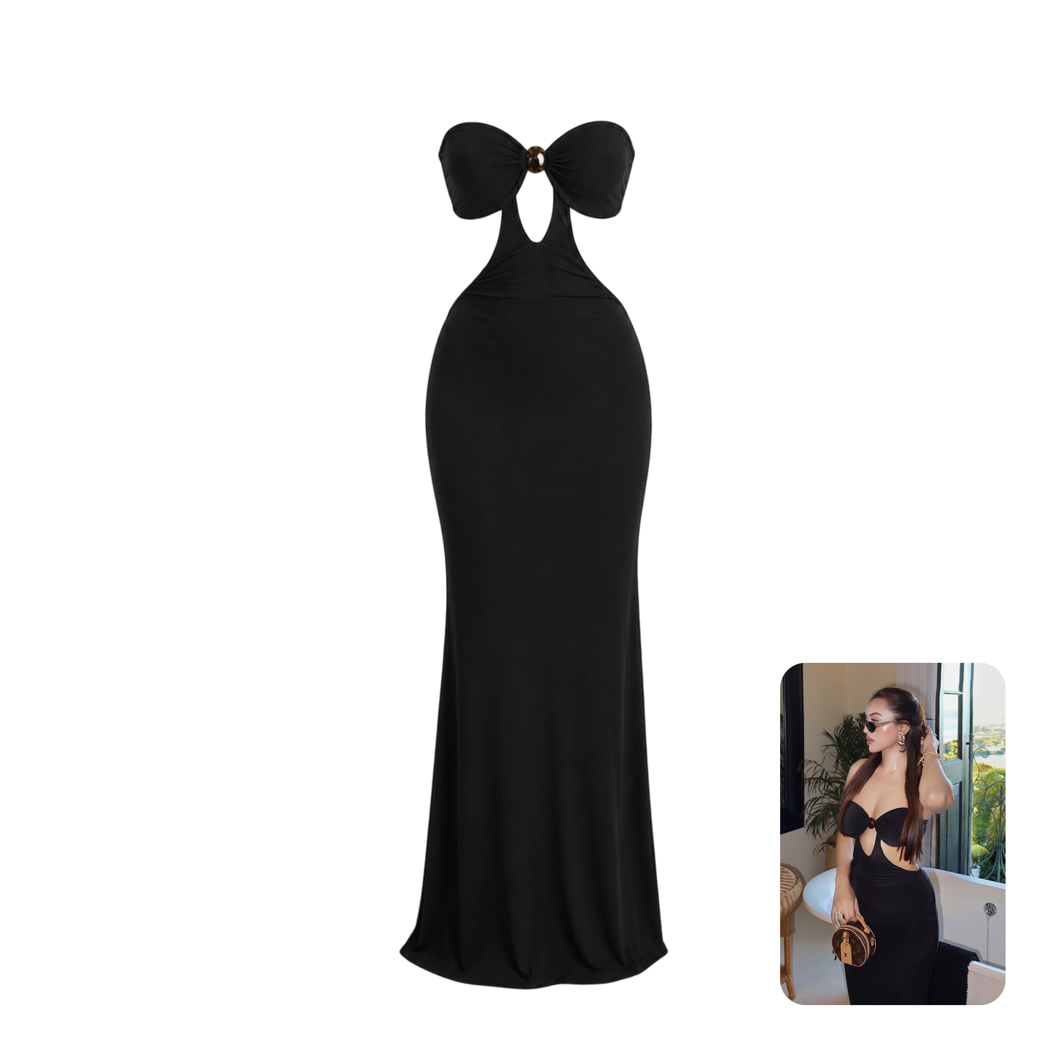 PrettyLittleThing Black Bandeau Maxi Dress with Keyhole Detail