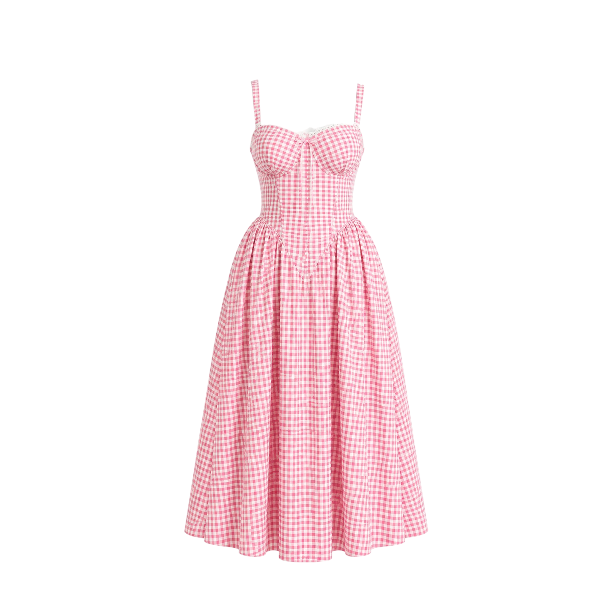 Lea Clothing Pink Gingham Fit-and-Flare Dress