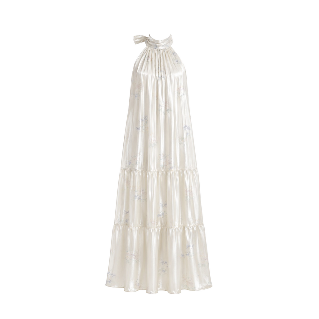 Verse Ivory Shimmer Floral Halter Maxi Dress