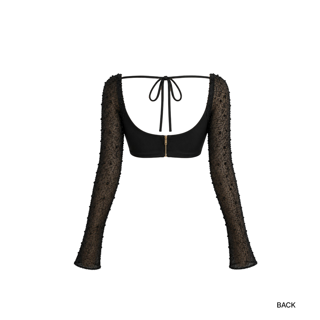 Oh Polly La Desirade Embellished Cowl Neck Crop Top