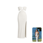 Oh Polly Ivory Ring-Detail Maxi Dress