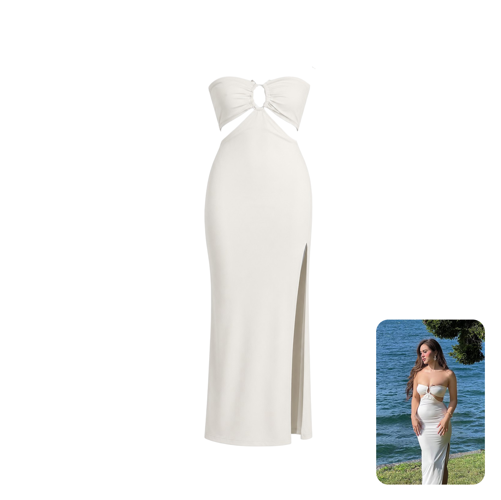 Oh Polly Ivory Ring-Detail Maxi Dress